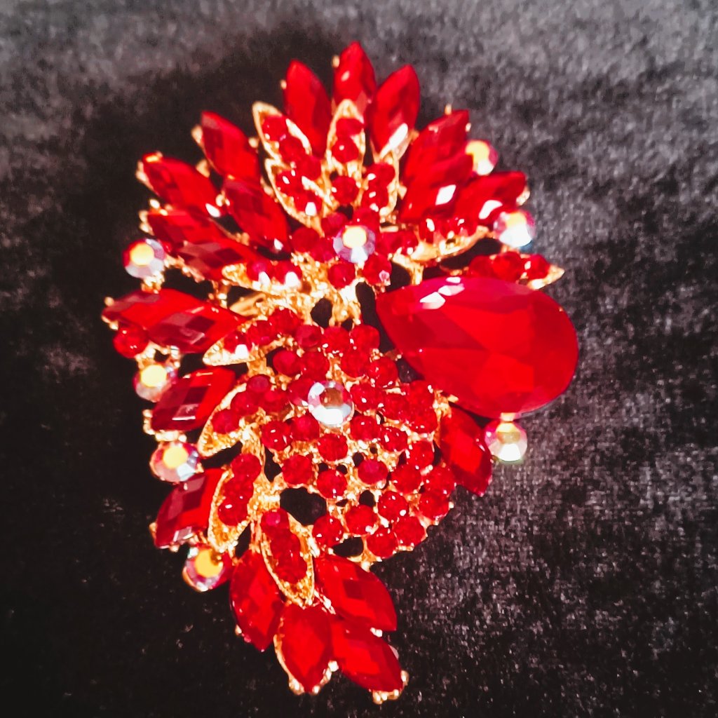 Show Stopper Red Rhinestone Brooch/Pendant - 4 Inches Long